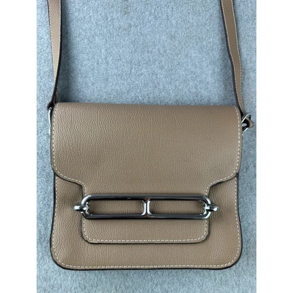 Beige Silver Buckle Flap Crossbody Womens Purse Bag Roulis